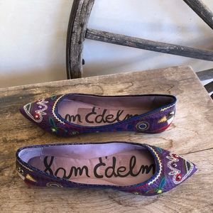 SAM EDELMAN Leather Embroidered Boho Ballet Flats